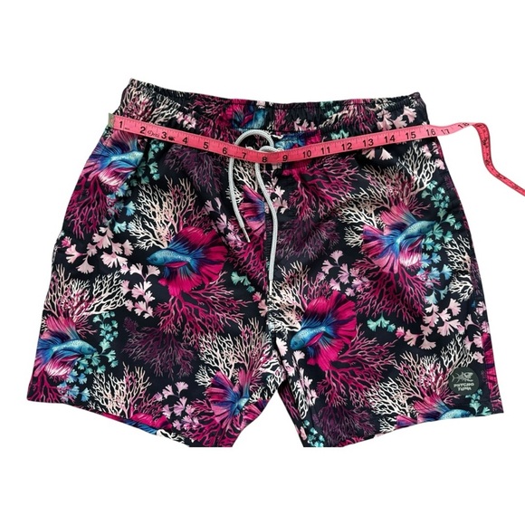 PSYCHO TUNA Pink and Blue Tropical Swim Trunks with Drawstring Waist L - Picture 2 of 6